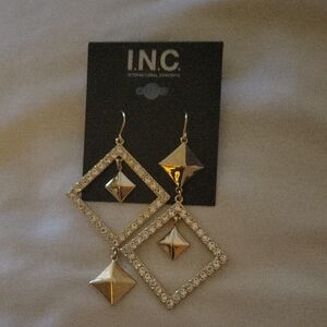 INC International Concepts Gold and Diamond Geometric Drop Earrings $12